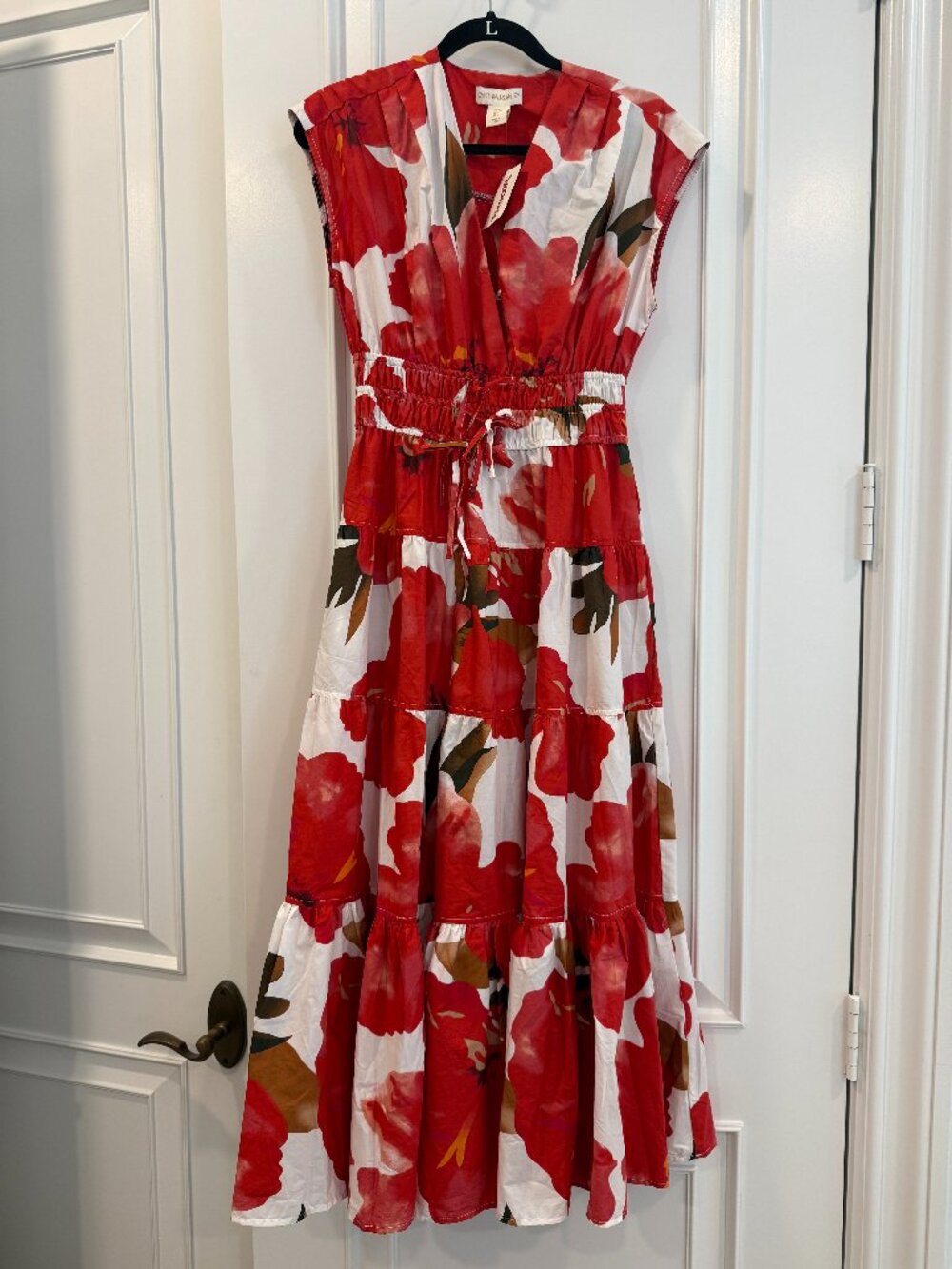 NWT Cynthia Rowley - Red Floral Smocked Waist Tiered Maxi Dress - Size Small